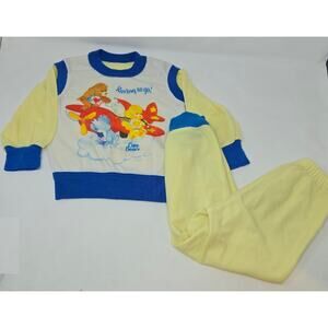 Care Bears Pajamas Set Long Sleeve Pant Size 4/5 Lightweight 1983 Yellow Blue